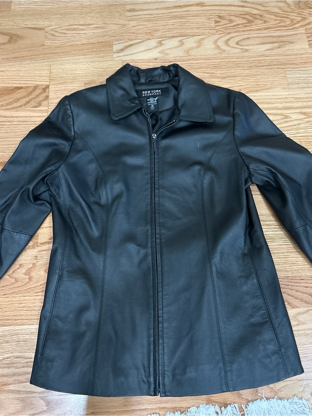 New York & Company Black Leather Zip Jacket